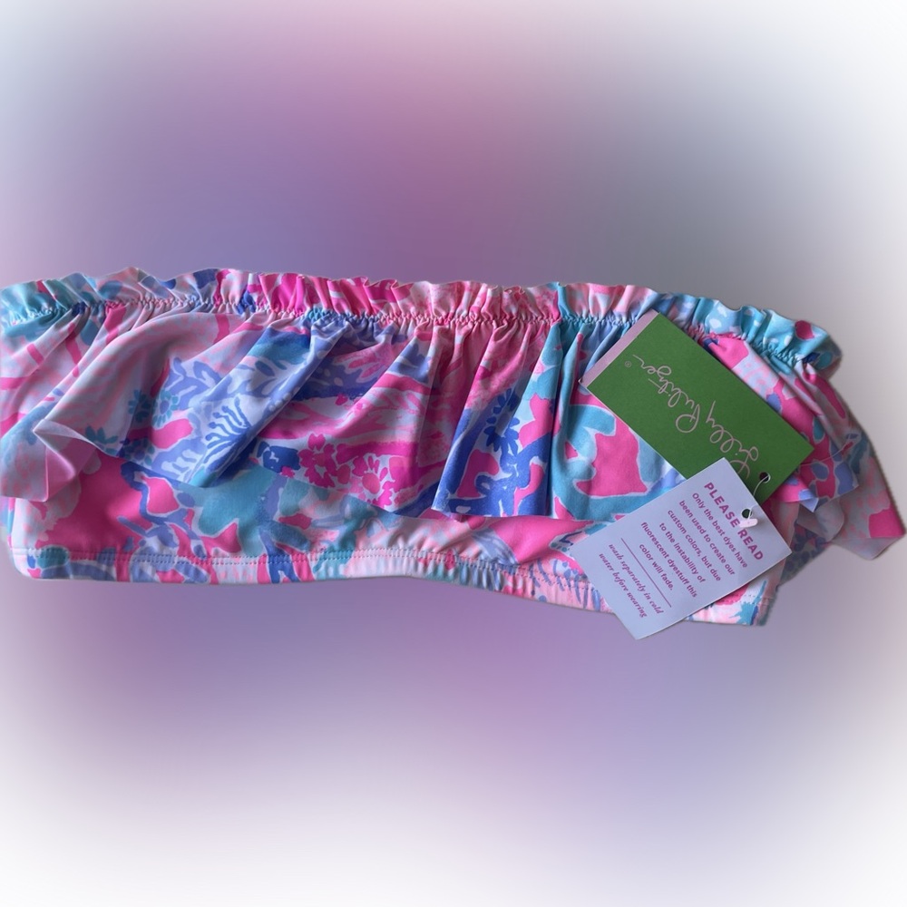 Lilly Pulitzer Light Pascha Pink Aquadesiac Salsa Ruffled Bandeau Bikini Top NWT